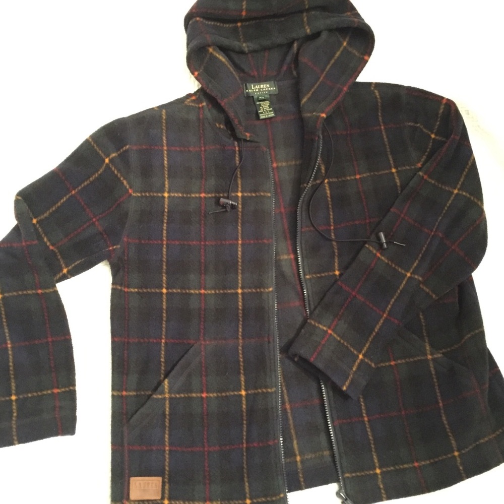 Lauren Ralph Lauren Plaid Fleece Zip Up Coat